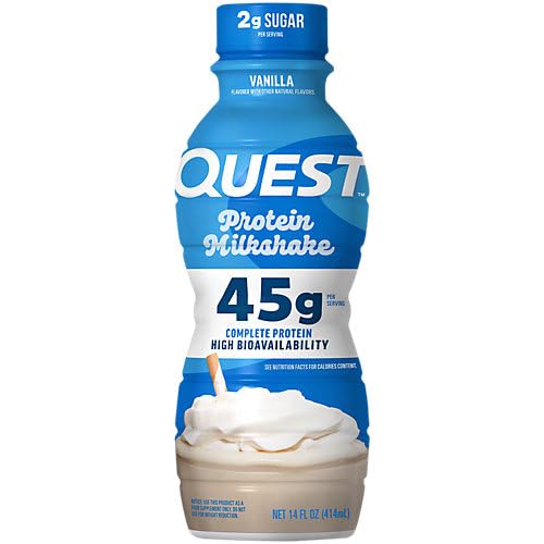 Quest Nutrition Vanilla Protein Shake, 45g Protein, 2g Sugar, 3g Net Carbs, Ready to Drink, Gluten Free, 12 Count