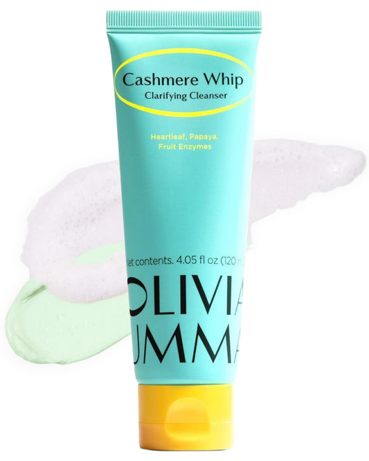 OLIVIAUMMA Cashmere Whip Clarifying Cleanser - Soft Whipped Textured Korean Face Wash - Korean Cleanser with Heartleaf for Glass Skin Glow, Deep Cleansing & Gentle Daily Exfoliation, 120ml