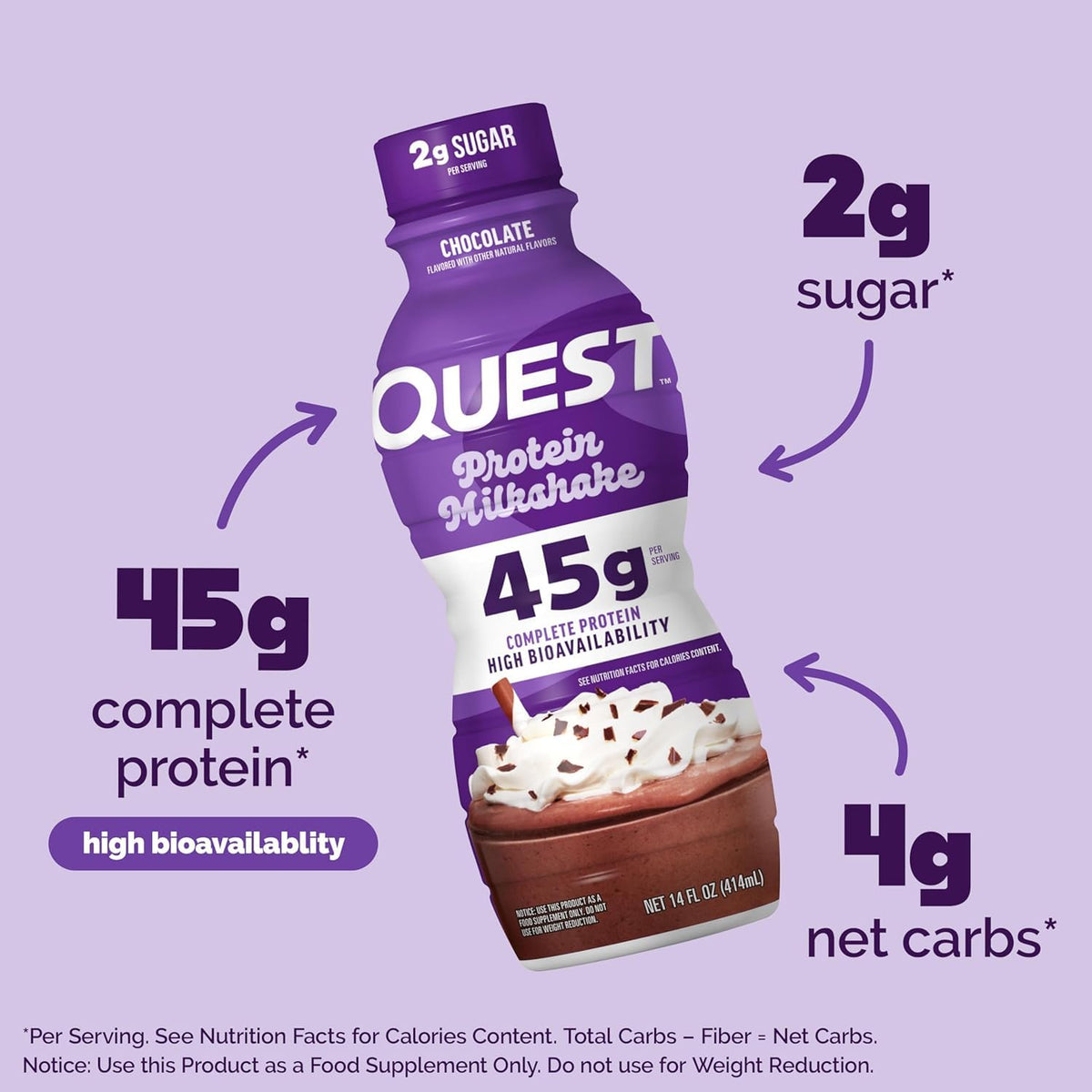 Quest Nutrition Vanilla Protein Shake, 45g Protein, 2g Sugar, 3g Net Carbs, Ready to Drink, Gluten Free, 12 Count