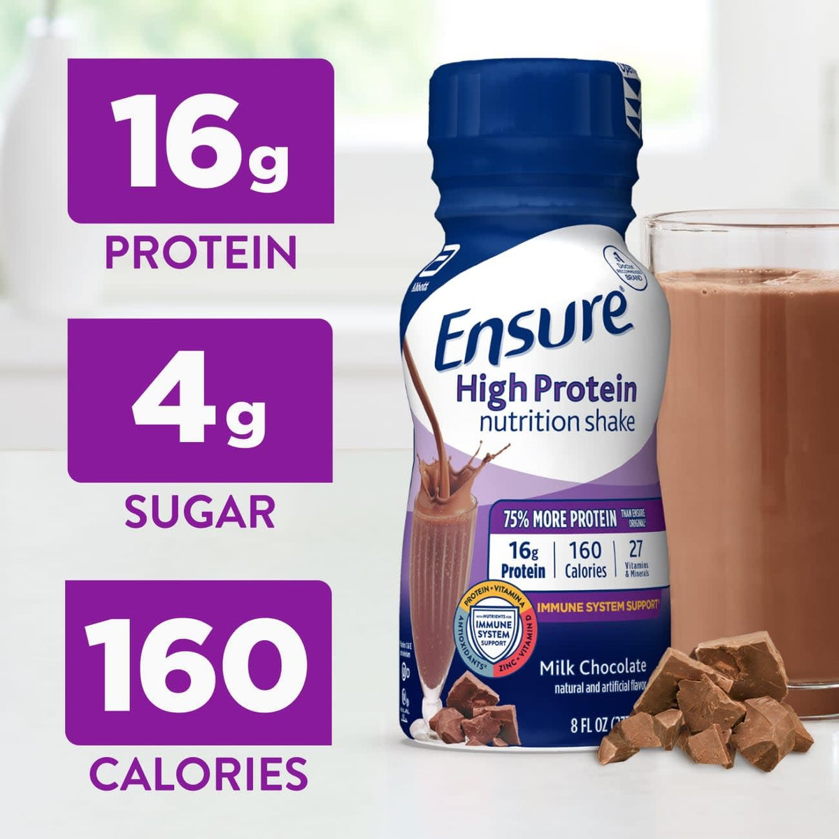 Ensure High Protein Strawberry Nutrition Shake, Ready to Drink, 16g Protein and 27 Vitamins and Minerals, 8 fl oz, 24 Pack