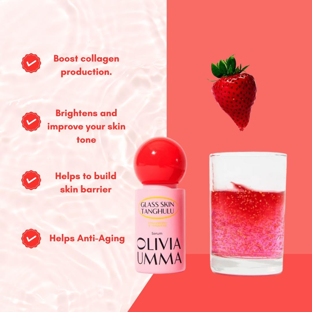 OLIVIAUMMA Glass Skin Tanghulu Strawberry & Tangerine Serum – Anti Aging Korean Face Serum with Niacinamide & Vitamin C, B, A, E – Brightening & Hydrating Korean Skin Care for Face – 40ml