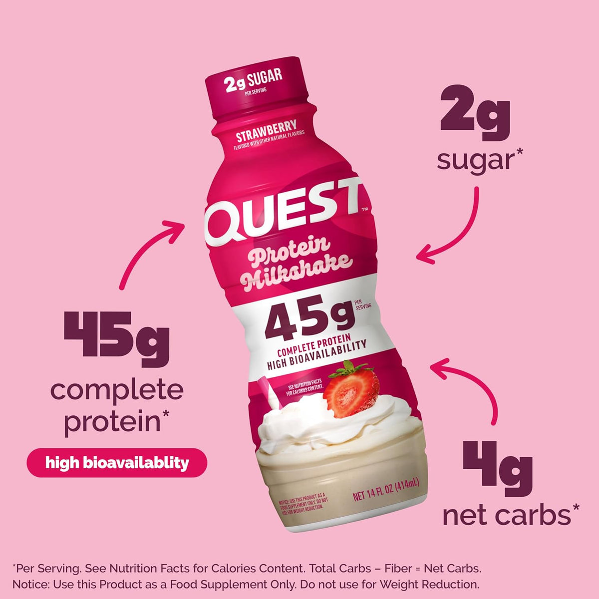 Quest Nutrition Vanilla Protein Shake, 45g Protein, 2g Sugar, 3g Net Carbs, Ready to Drink, Gluten Free, 12 Count