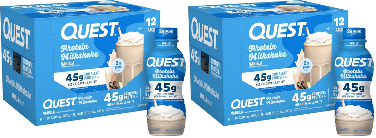 Quest Nutrition Vanilla Protein Shake, 45g Protein, 2g Sugar, 3g Net Carbs, Ready to Drink, Gluten Free, 12 Count