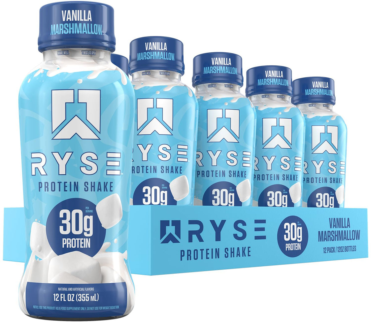 RYSE Protein Shake - Vanilla Marshmallow - 30g Protein Ready to Drink - 160 Calories, Zero Added Sugar, Gluten Free - Smooth & Delicious Nostalgic Flavors - 12 Fl Oz (12 Pack)