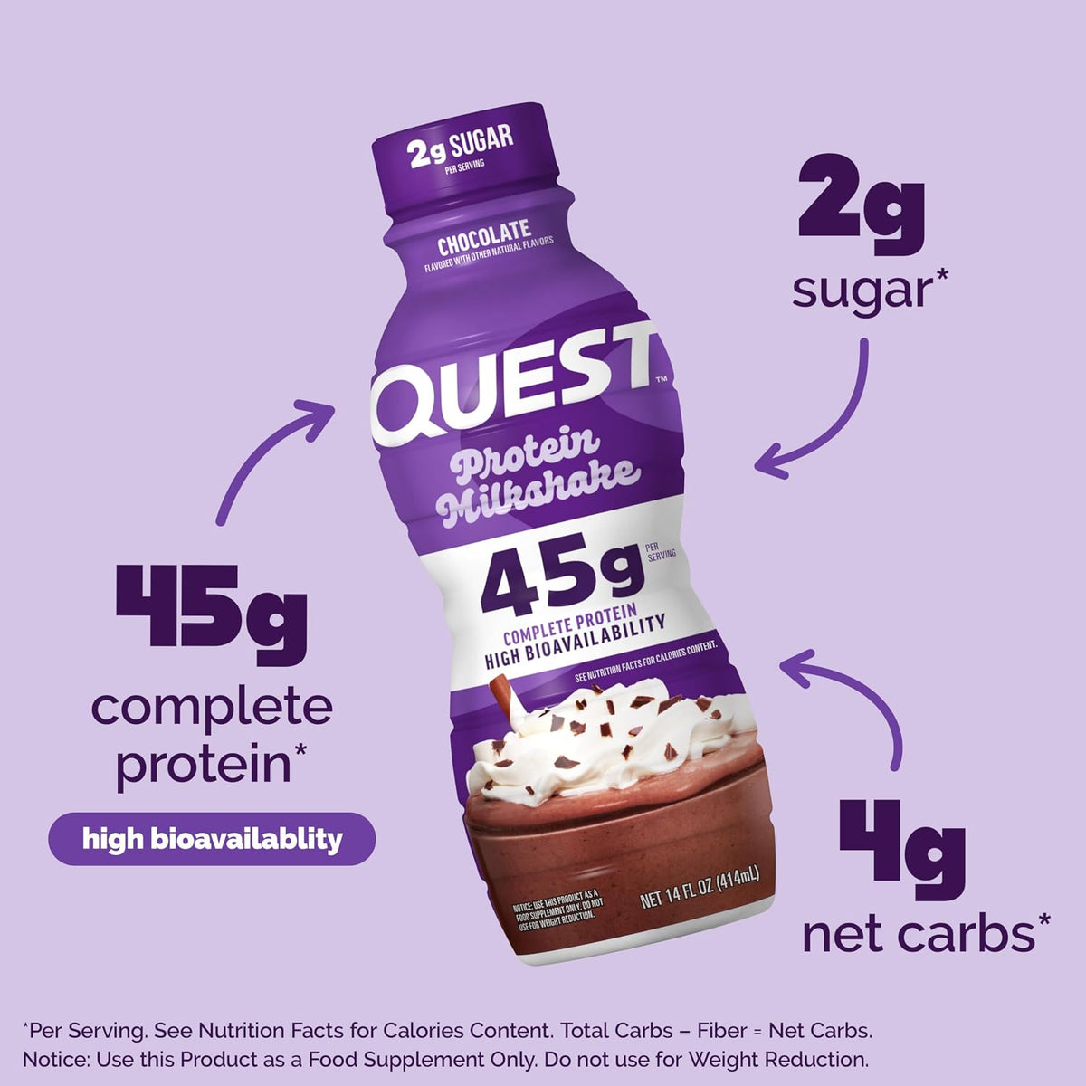 Quest Nutrition Vanilla Protein Shake, 45g Protein, 2g Sugar, 3g Net Carbs, Ready to Drink, Gluten Free, 12 Count