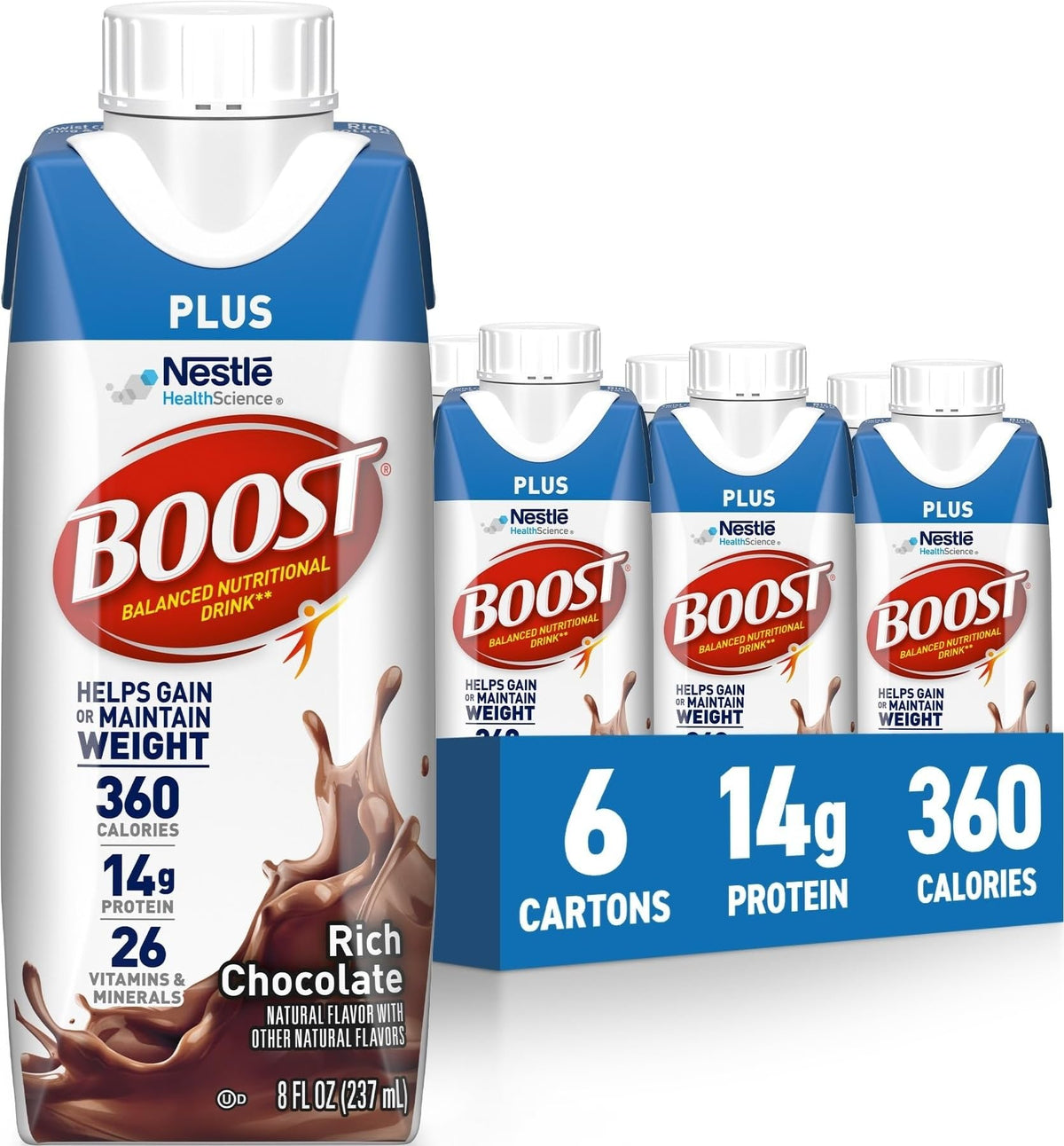 BOOST Plus Nutritional Drink, Rich Chocolate, 8 fl oz (Pack of 24)