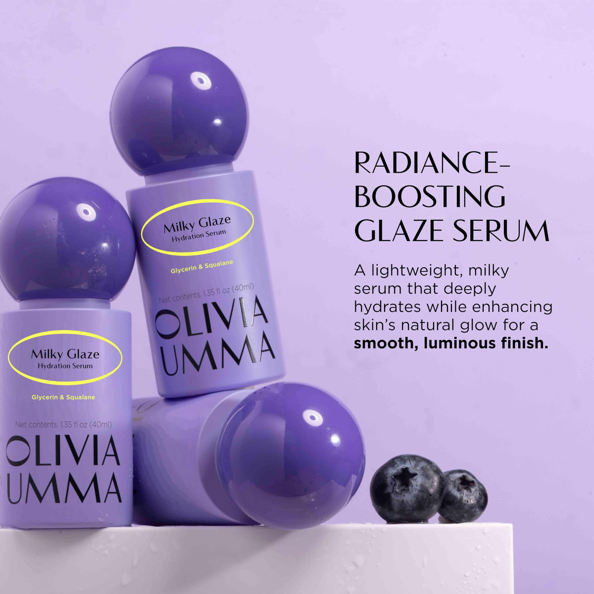 OLIVIAUMMA Milky Glaze Hydration Serum - Moisturizing Facial Serum with Squalane, Glycerin & Camellia Seed Oil - Hydrating Face Serum for Dewy Glow & Primer-Like Finish - 40ml