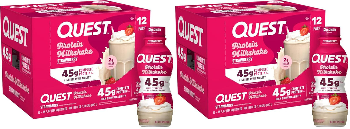 Quest Nutrition Vanilla Protein Shake, 45g Protein, 2g Sugar, 3g Net Carbs, Ready to Drink, Gluten Free, 12 Count