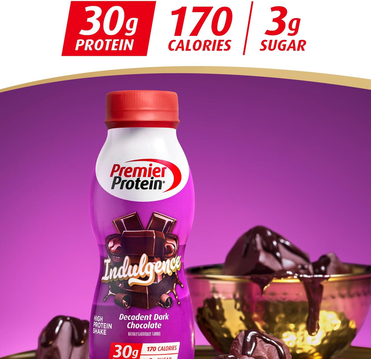 Premier Protein INDULGENCE 30g Shake, Decadent Dark Chocolate, 12 Pack