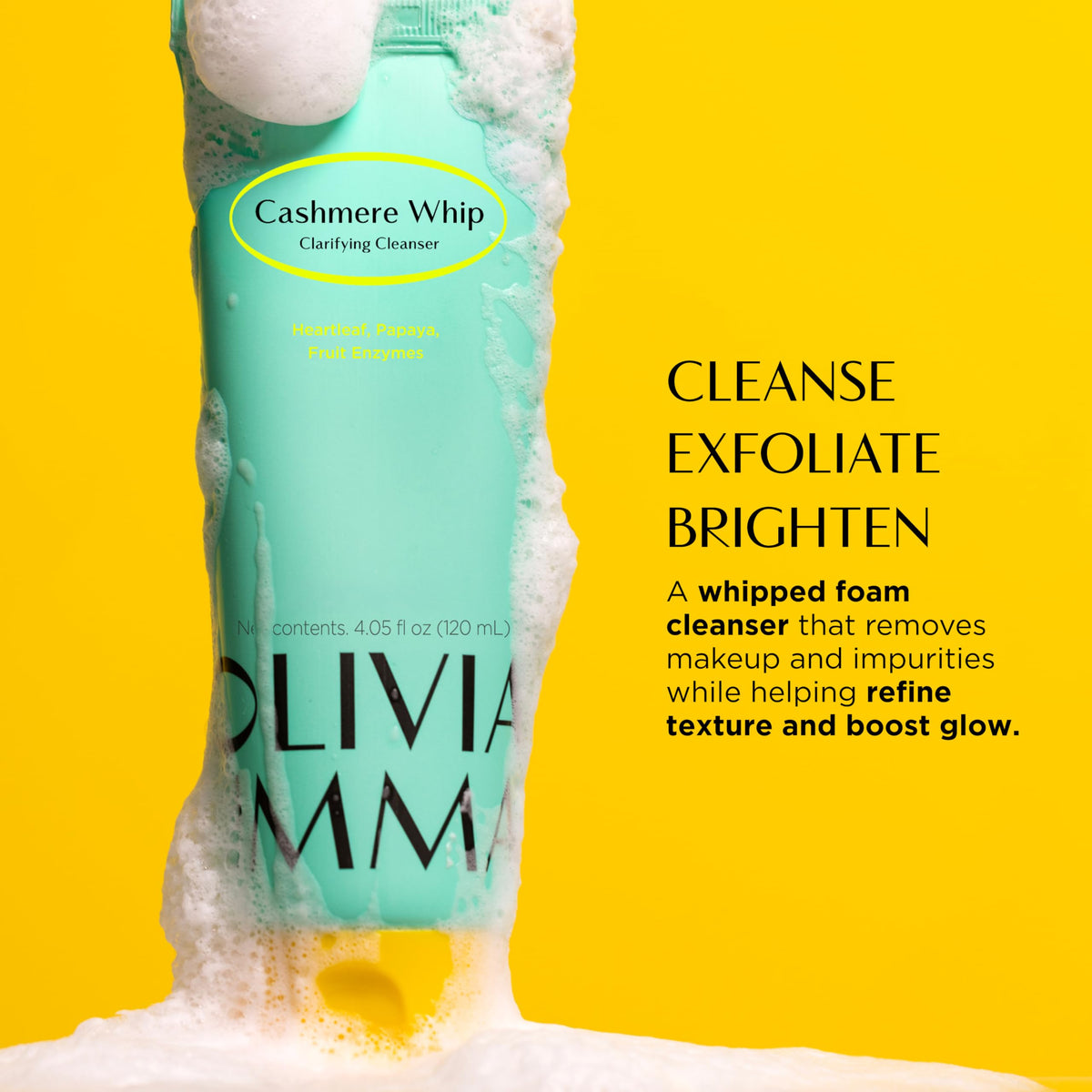 OLIVIAUMMA Cashmere Whip Clarifying Cleanser - Soft Whipped Textured Korean Face Wash - Korean Cleanser with Heartleaf for Glass Skin Glow, Deep Cleansing & Gentle Daily Exfoliation, 120ml