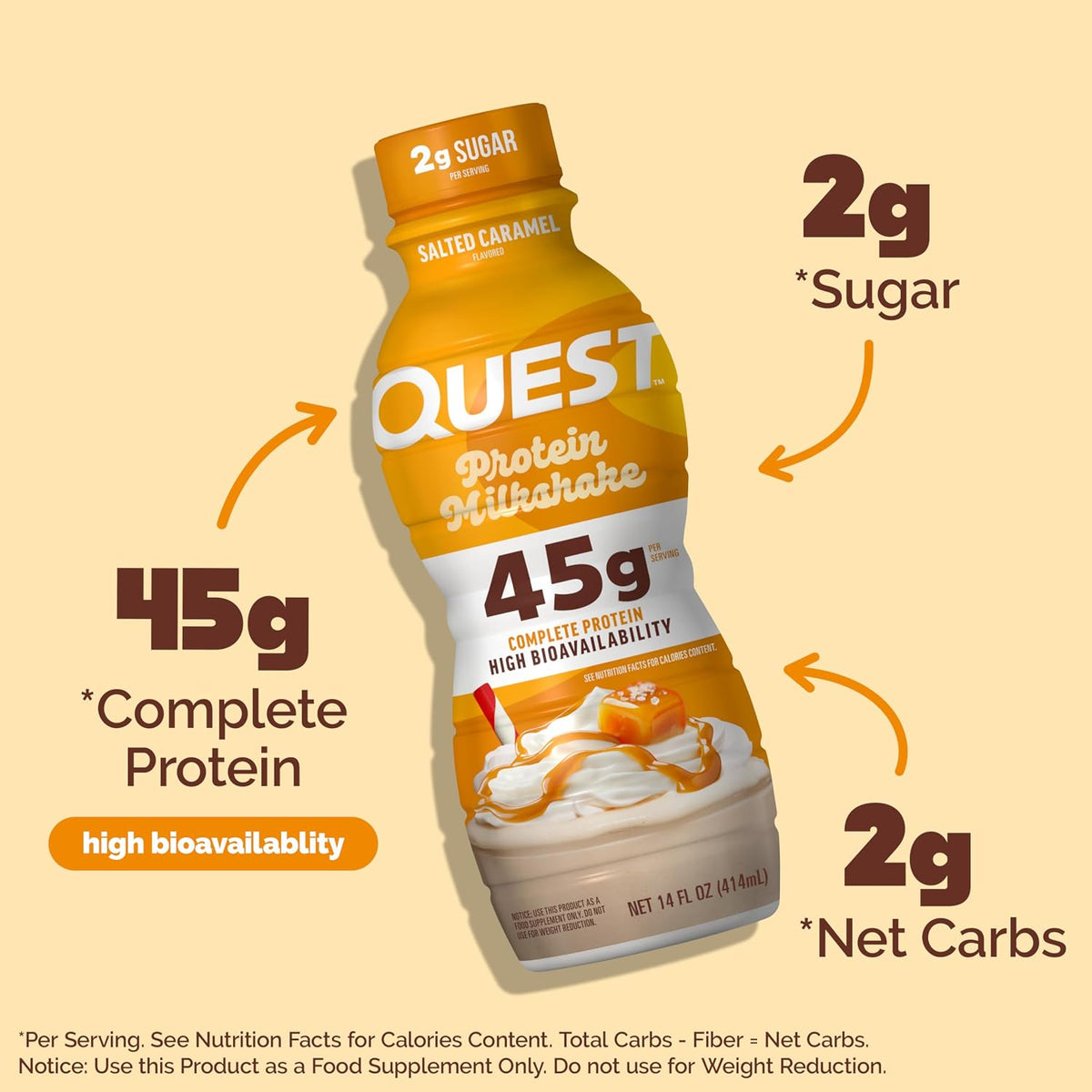 Quest Nutrition Salted Caramel Flavored High Protein Shake, 45g Protein, 2g Sugar, 2g Net Carbs, Ready to Drink, Gluten Free, 12 Count