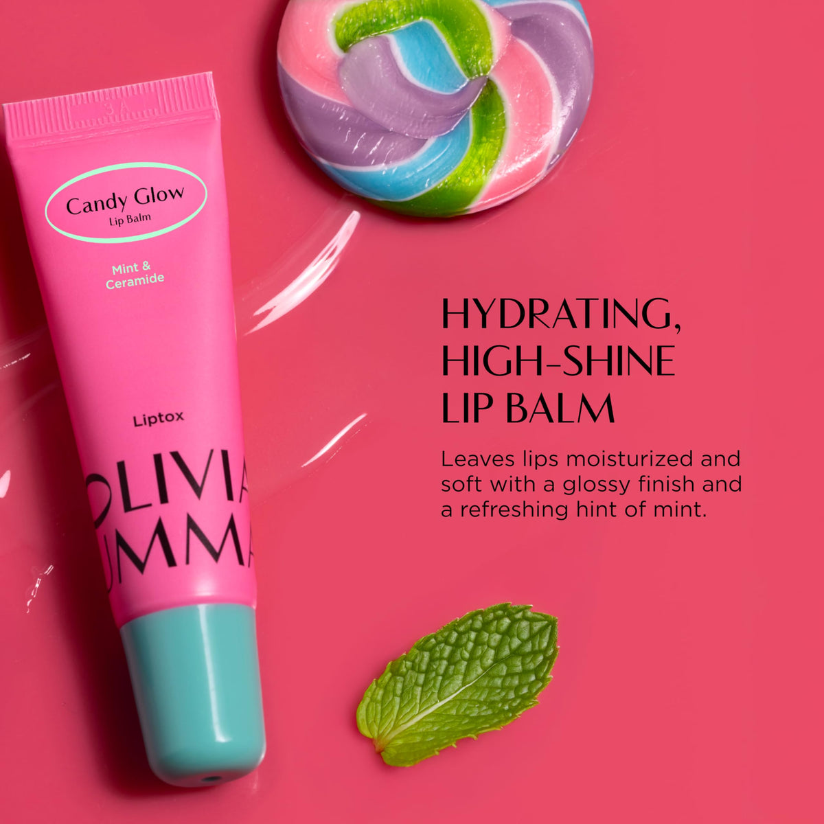 OLIVIAUMMA Candy Glow Lip Balm Mint - Sheer Lip Tint with Ceramide & Shea Butter - High-Shine, Non-Sticky Hydrating Lip Moisturizer - Softens Dry Lips with a Glossy Finish - 10ml