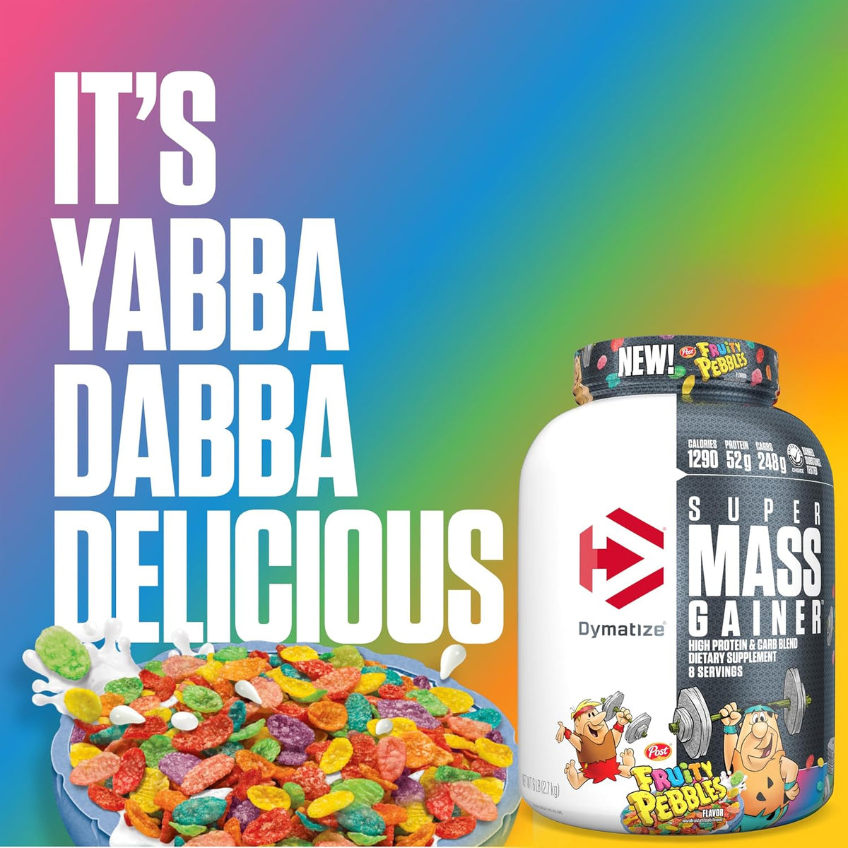 Dymatize Super Mass Gainer Protein Powder, 1290 Calories & 52g Protein, Mixes Easily, Tastes Delicious, Fruity Pebbles, 6 Pound (8 Servings)