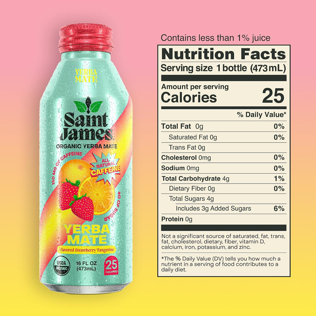 Saint James Organic Yerba Mate, Strawberry Tangerine, 12-Pack