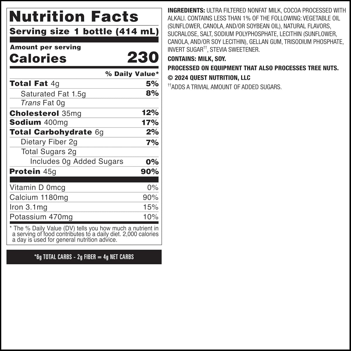 Quest Nutrition Vanilla Protein Shake, 45g Protein, 2g Sugar, 3g Net Carbs, Ready to Drink, Gluten Free, 12 Count