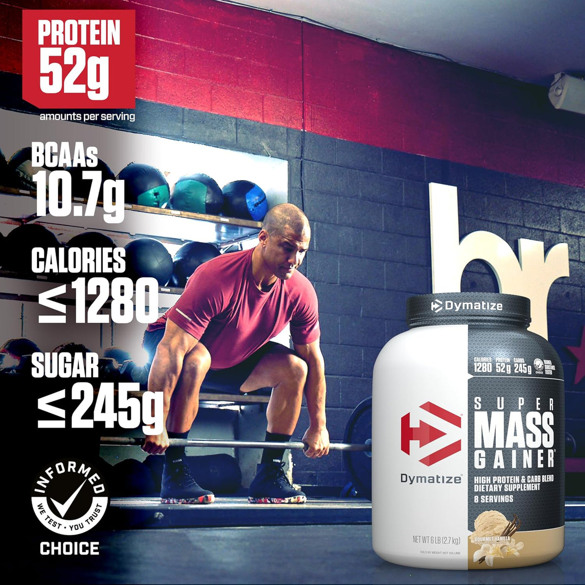 Dymatize Super Mass Gainer Protein Powder, 1290 Calories & 52g Protein, Mixes Easily, Tastes Delicious, Fruity Pebbles, 6 Pound (8 Servings)