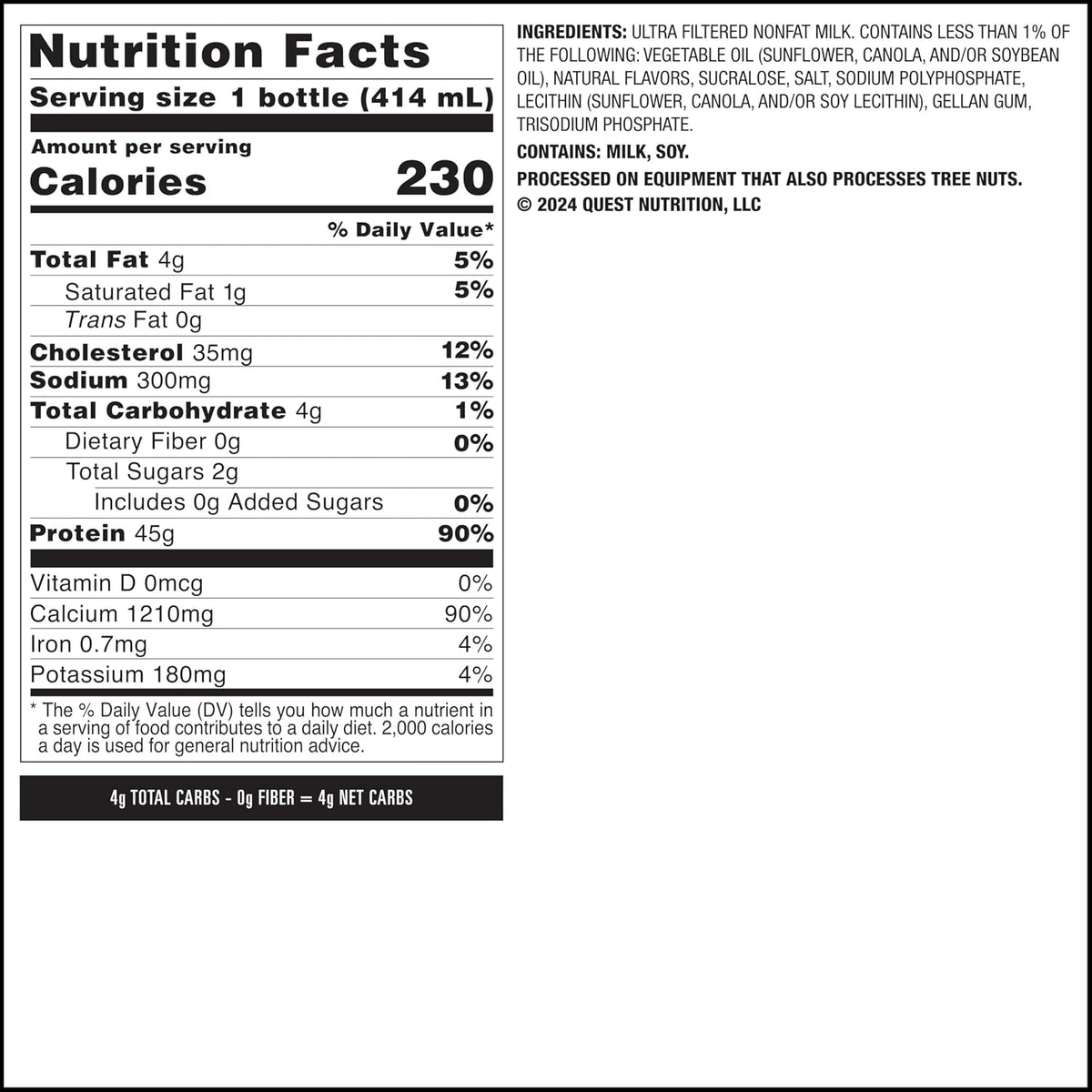 Quest Nutrition Vanilla Protein Shake, 45g Protein, 2g Sugar, 3g Net Carbs, Ready to Drink, Gluten Free, 12 Count