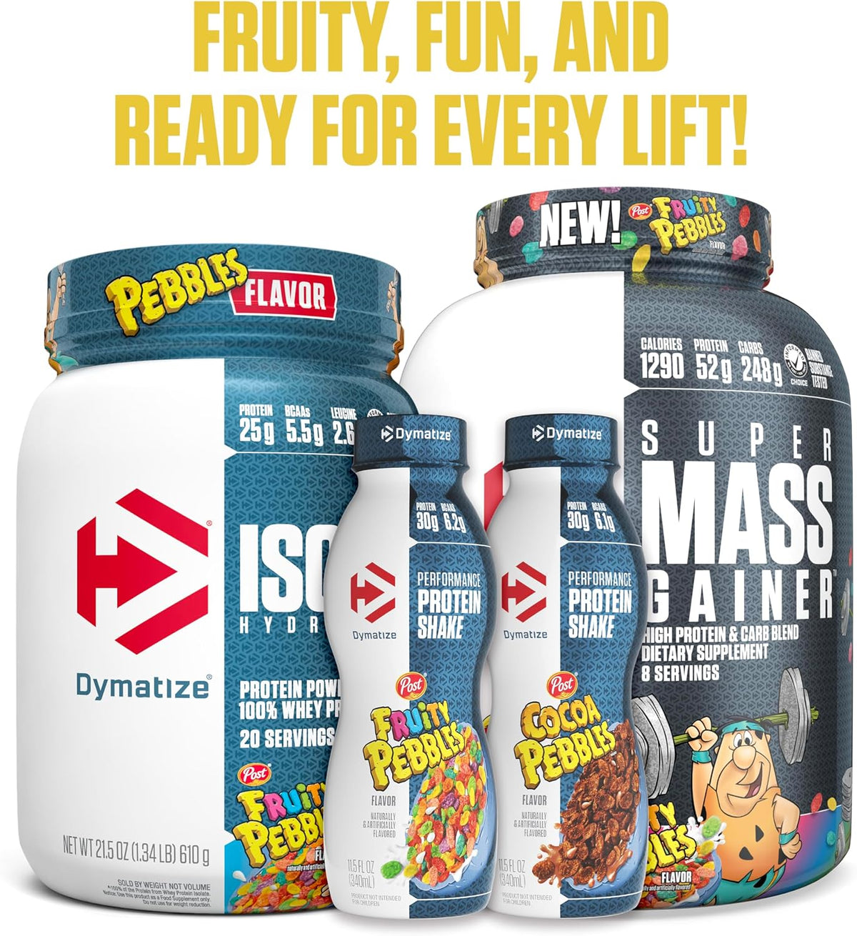 Dymatize Super Mass Gainer Protein Powder, 1290 Calories & 52g Protein, Mixes Easily, Tastes Delicious, Fruity Pebbles, 6 Pound (8 Servings)