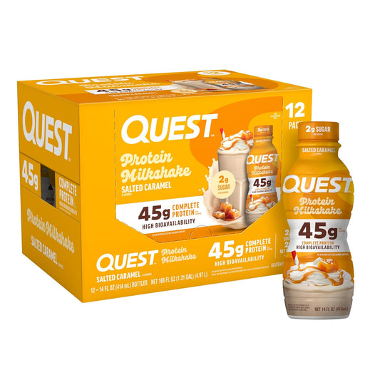 Quest Nutrition Salted Caramel Flavored High Protein Shake, 45g Protein, 2g Sugar, 2g Net Carbs, Ready to Drink, Gluten Free, 12 Count