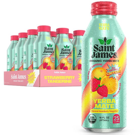 Saint James Organic Yerba Mate, Strawberry Tangerine, 12-Pack