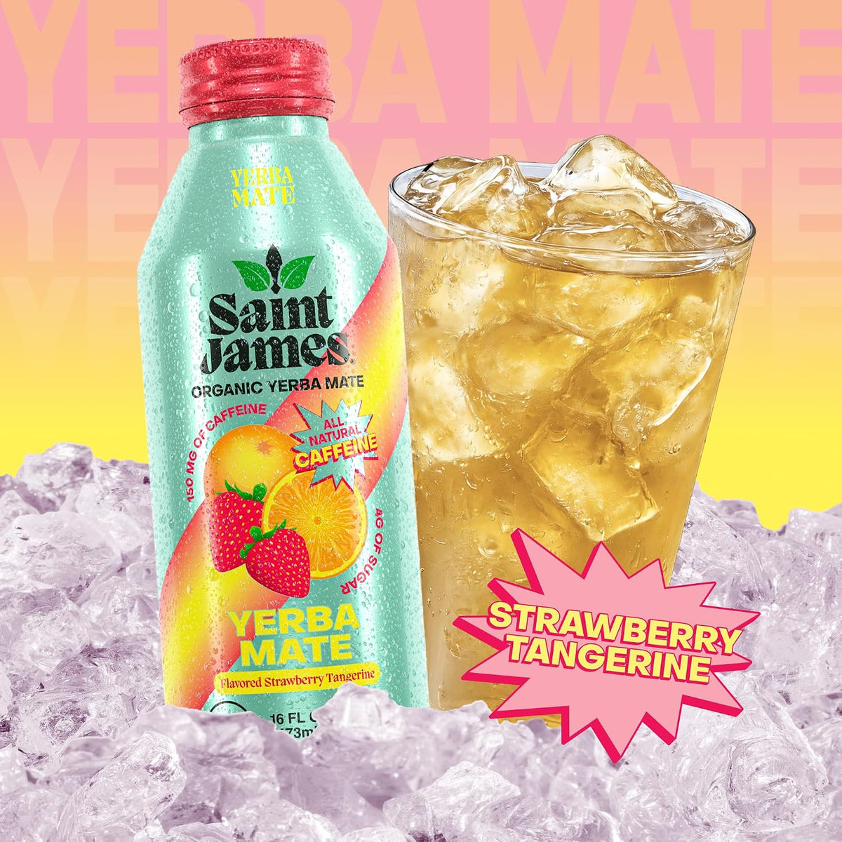 Saint James Organic Yerba Mate, Strawberry Tangerine, 12-Pack