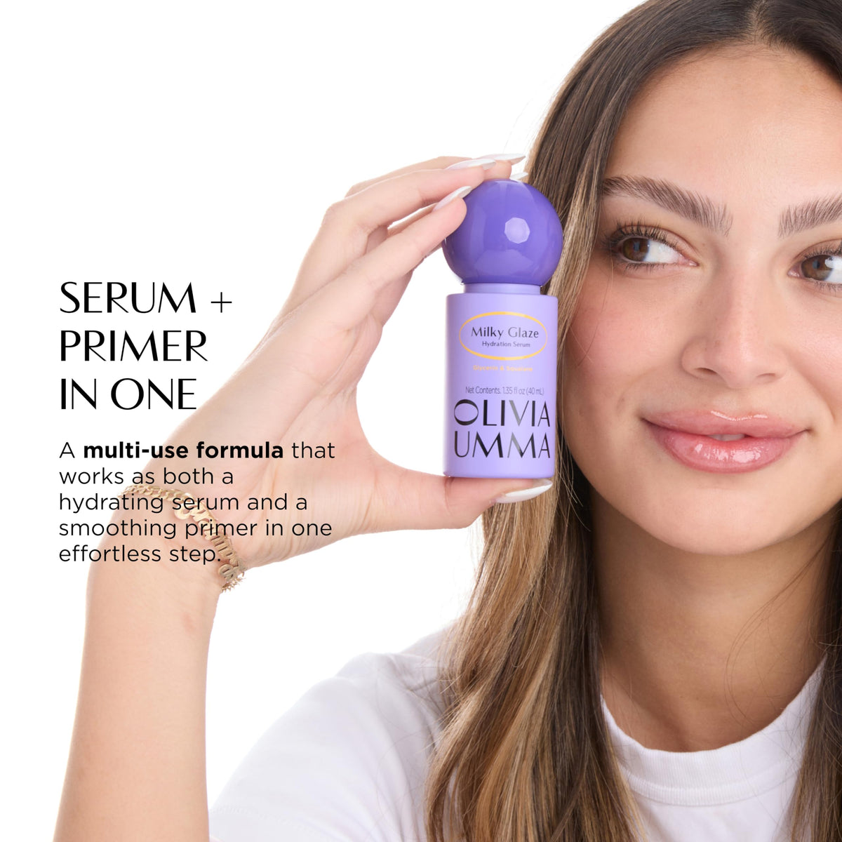 OLIVIAUMMA Milky Glaze Hydration Serum - Moisturizing Facial Serum with Squalane, Glycerin & Camellia Seed Oil - Hydrating Face Serum for Dewy Glow & Primer-Like Finish - 40ml