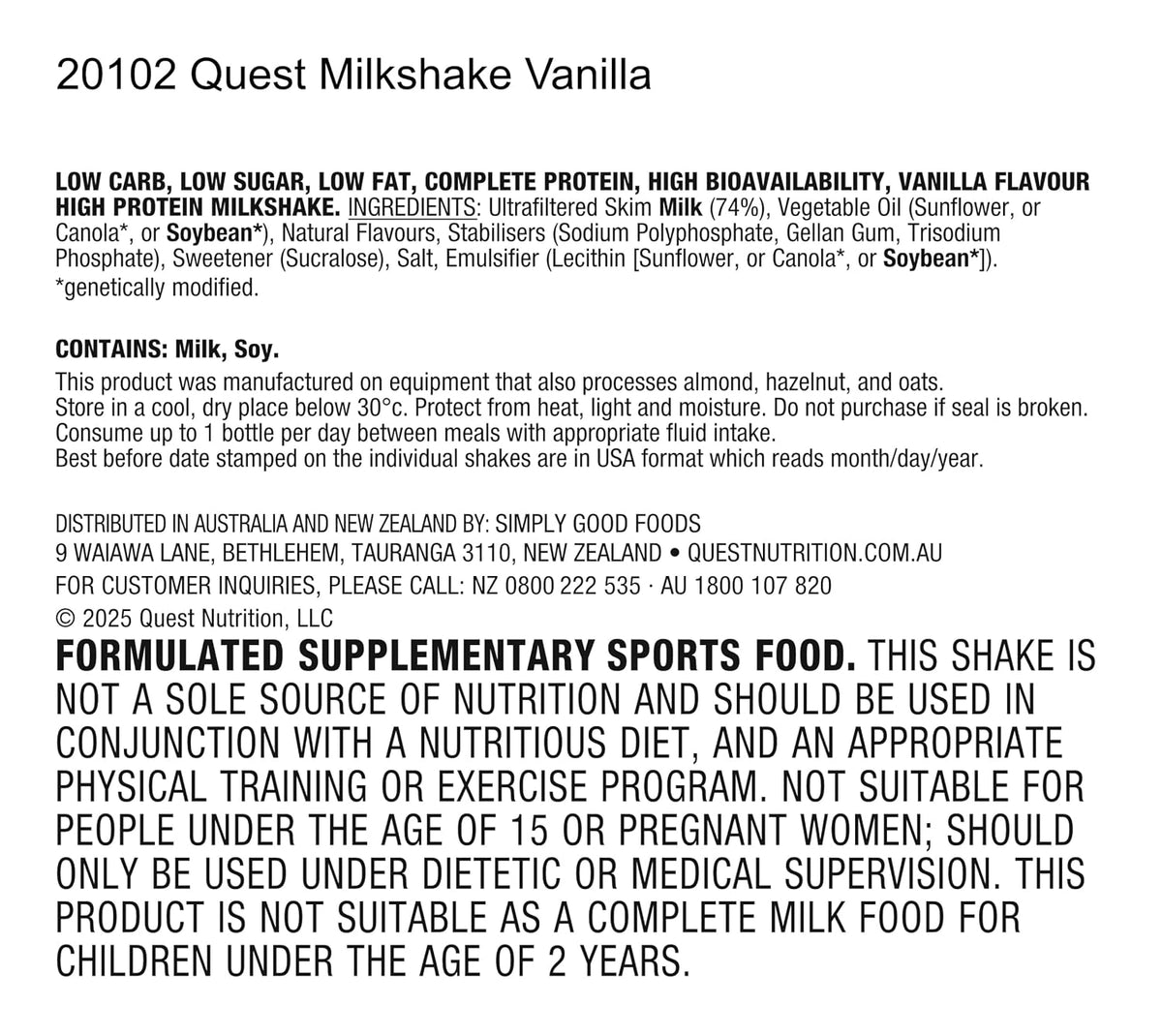 Quest Nutrition Vanilla Protein Shake, 45g Protein, 2g Sugar, 3g Net Carbs, Ready to Drink, Gluten Free, 12 Count