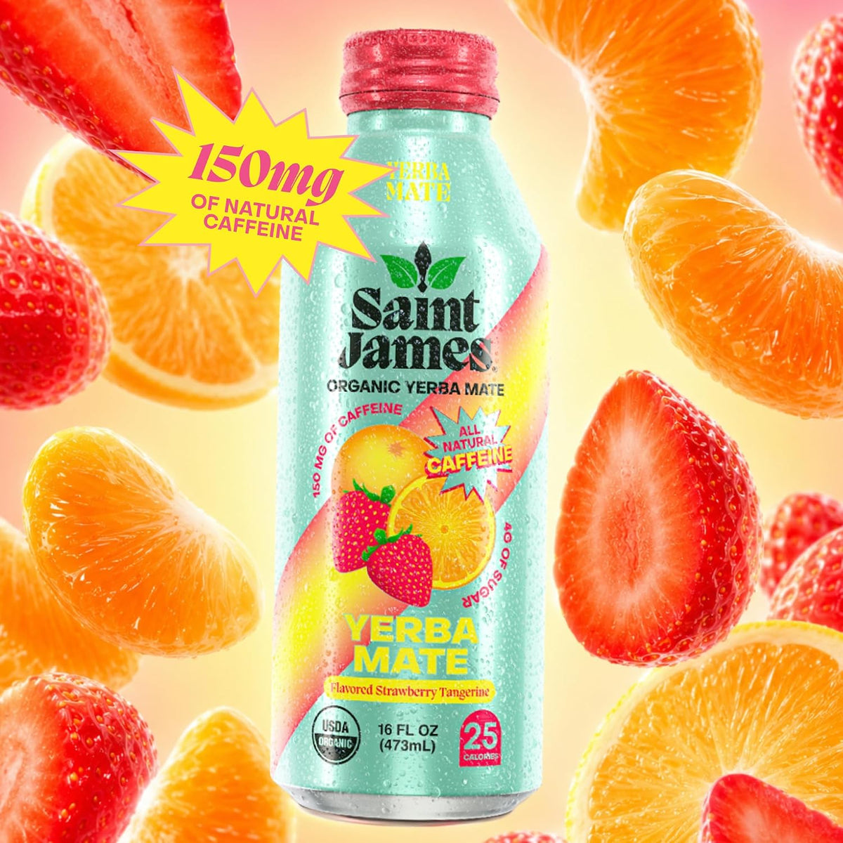 Saint James Organic Yerba Mate, Strawberry Tangerine, 12-Pack