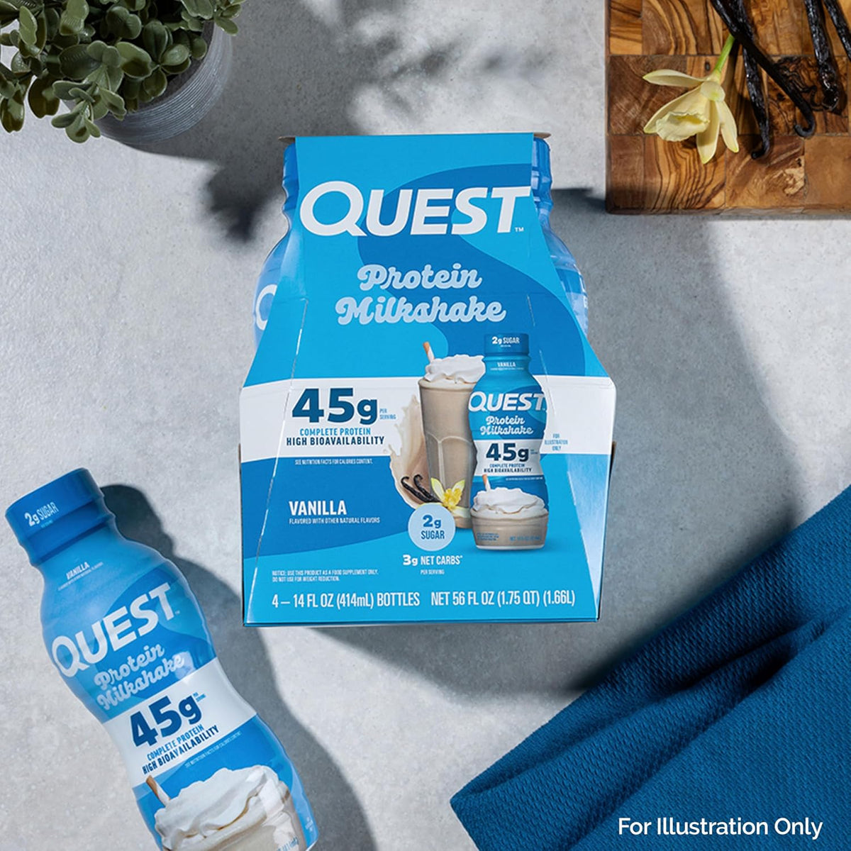 Quest Nutrition Vanilla Protein Shake, 45g Protein, 2g Sugar, 3g Net Carbs, Ready to Drink, Gluten Free, 12 Count