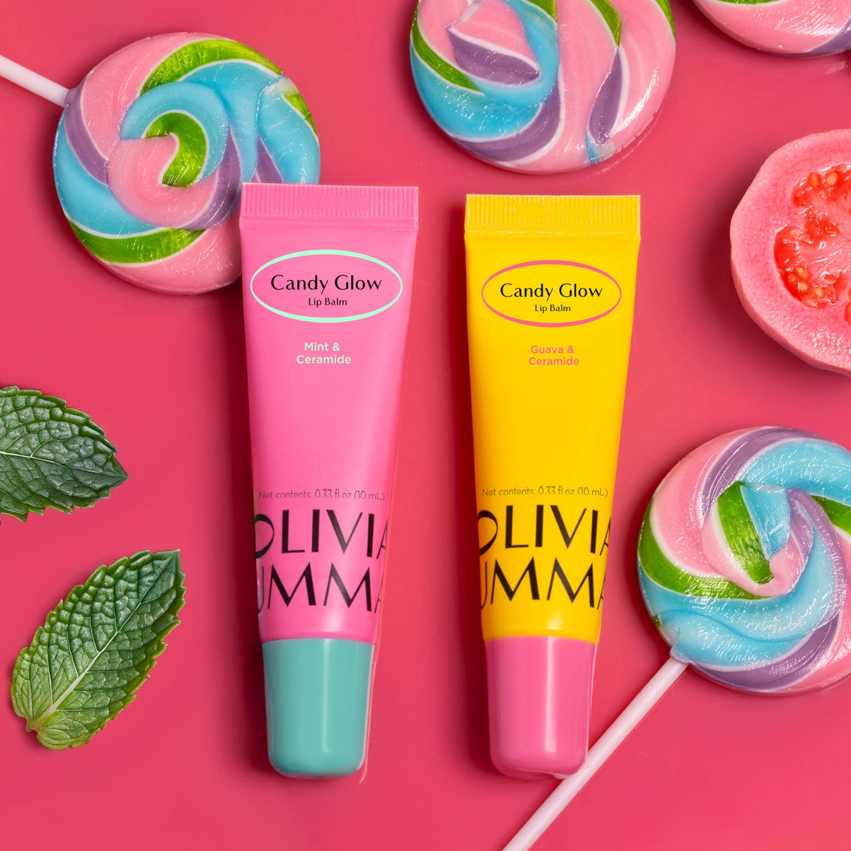OLIVIAUMMA Candy Glow Lip Balm Guava - Sheer Pink Tint Hydrating Lip Balm with Ceramide, Shea Butter & Macadamia Seed Oil - High-Shine, Non-Sticky Lip Moisturizer for Softer, Smoother Lips - 10ml