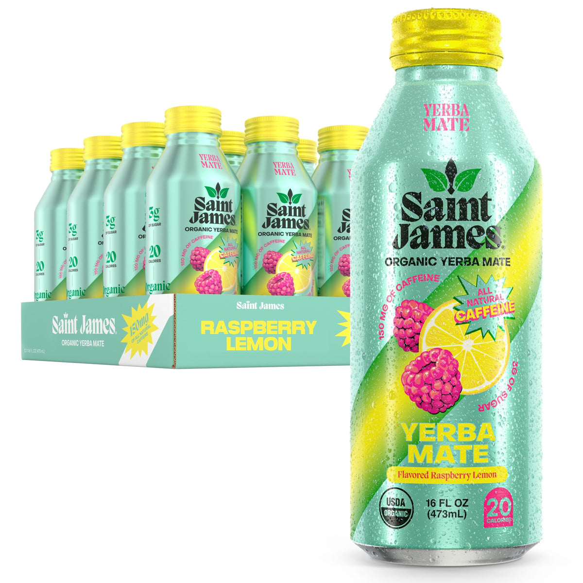 Saint James Organic Yerba Mate, Strawberry Tangerine, 12-Pack