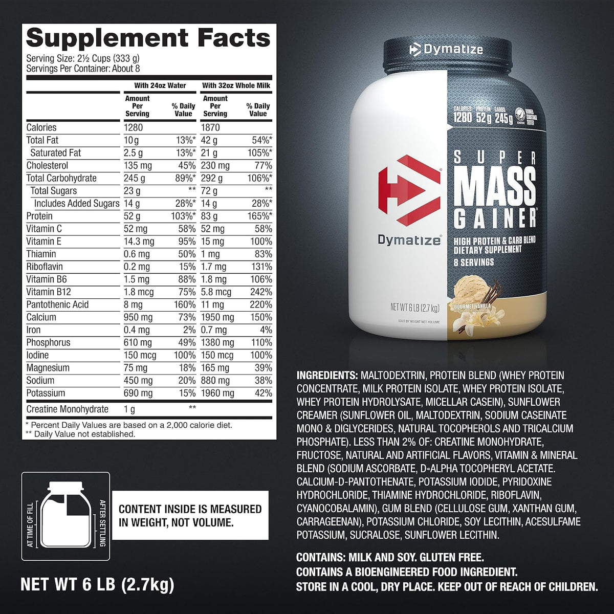 Dymatize Super Mass Gainer Protein Powder, 1290 Calories & 52g Protein, Mixes Easily, Tastes Delicious, Fruity Pebbles, 6 Pound (8 Servings)