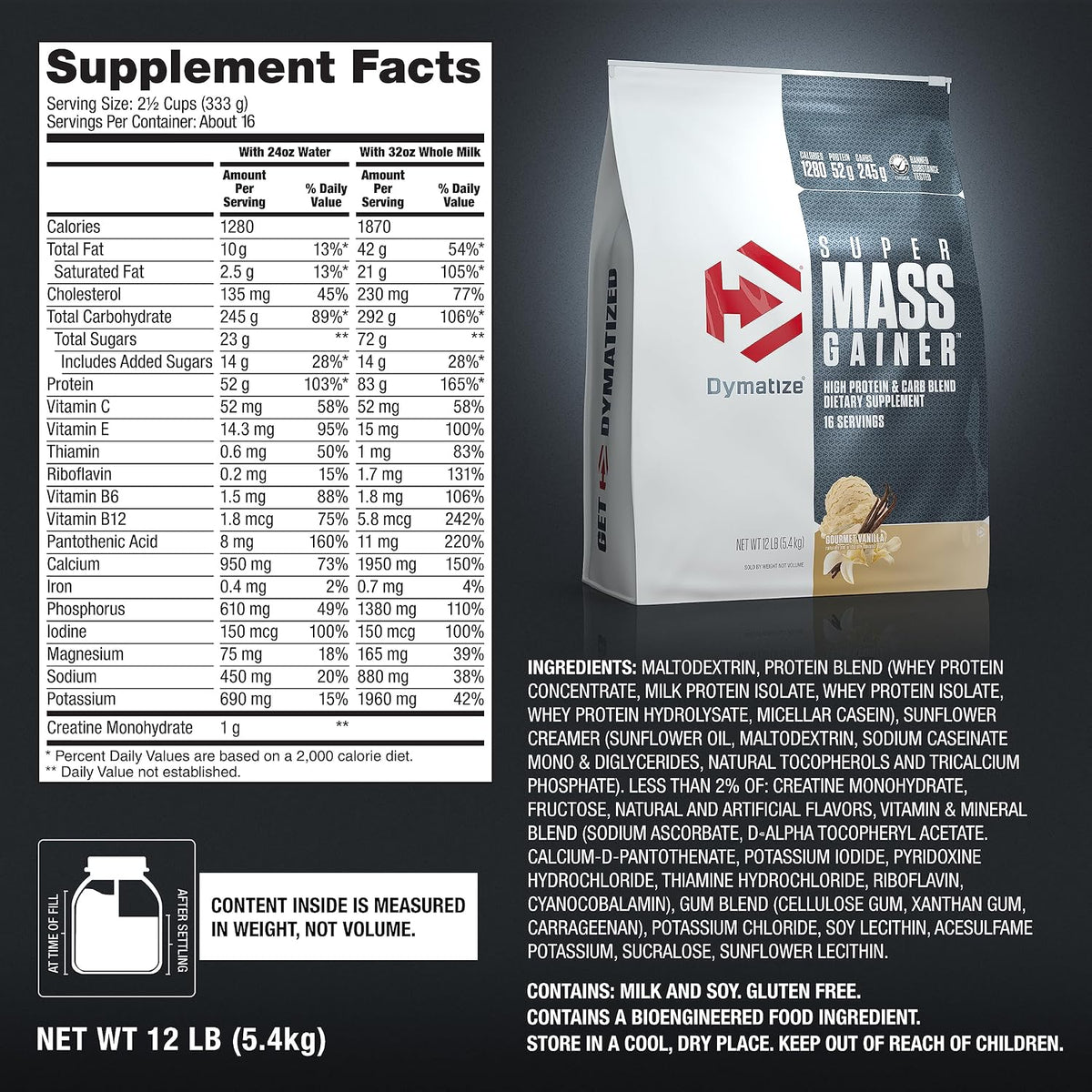 Dymatize Super Mass Gainer Protein Powder, 1290 Calories & 52g Protein, Mixes Easily, Tastes Delicious, Fruity Pebbles, 6 Pound (8 Servings)