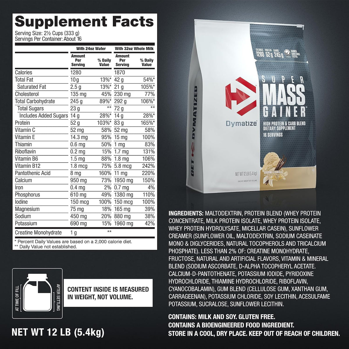Dymatize Super Mass Gainer Protein Powder, 1290 Calories & 52g Protein, Mixes Easily, Tastes Delicious, Fruity Pebbles, 6 Pound (8 Servings)