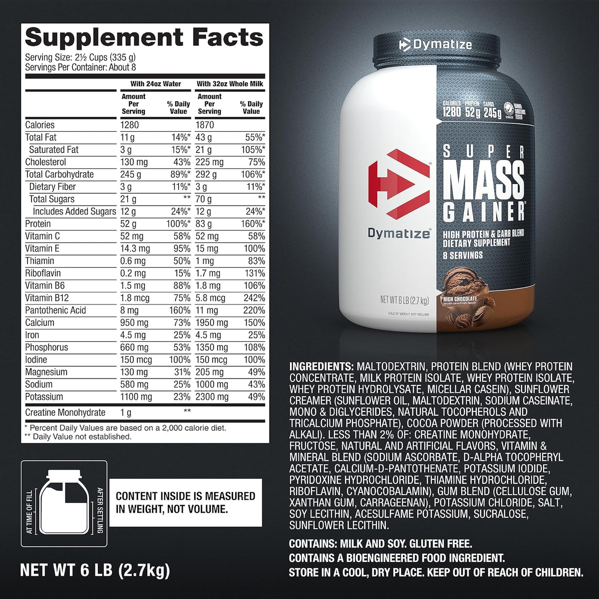 Dymatize Super Mass Gainer Protein Powder, 1290 Calories & 52g Protein, Mixes Easily, Tastes Delicious, Fruity Pebbles, 6 Pound (8 Servings)